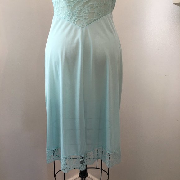 Vintage 50s Robin's Egg Blue Lace Full Slip, NWT, 34" Bust, Slip Dress - Picture 8 of 16